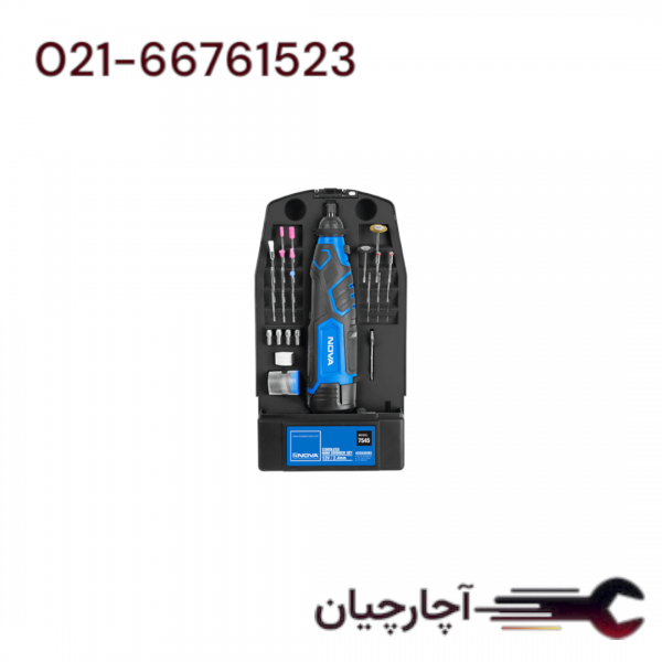 کیت فرز مینیاتوری شارژی 12 ولت 74 پارچه برند نووا، کد کالا 7545