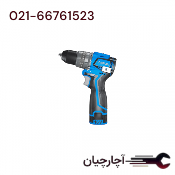 پیچ گوشتی شارژی 16ولت براشلس ضربه ای سه حالته 50نیوتن متر 2باتری برند نووا، کد کالا 5510