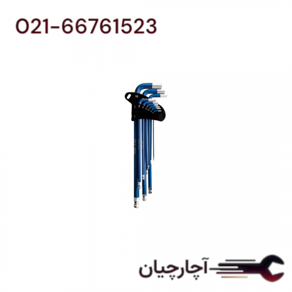 آچار آلن روکش دار دسته فوق بلند سری شش گوش 9 عددی برند هیوندای، کد کالا HT290