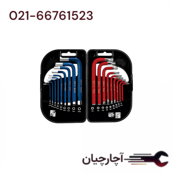 آچار آلن روکش دار دسته کوتاه شش گوش و ستاره ای برند هیوندای، کد کالا HT185