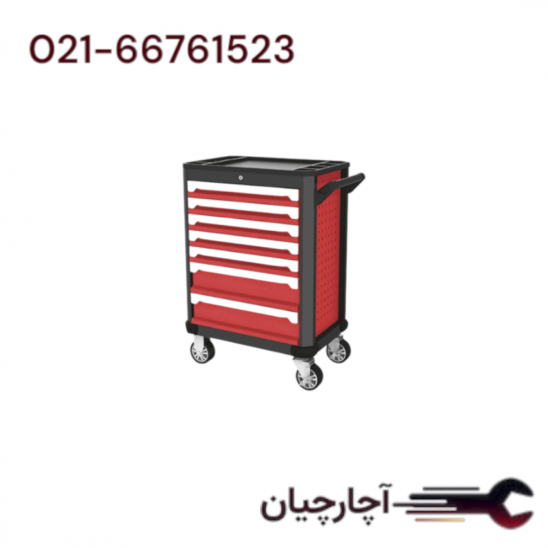 جعبه ابزار 7 کشو 706*461*969 با چرخ ضخامت ورق بدنه 1.0 و کشو ها 0.8 میلیمتر ظرفیت کشوها 25-30 کیلو  برند ال کا کد کالا: Y9144