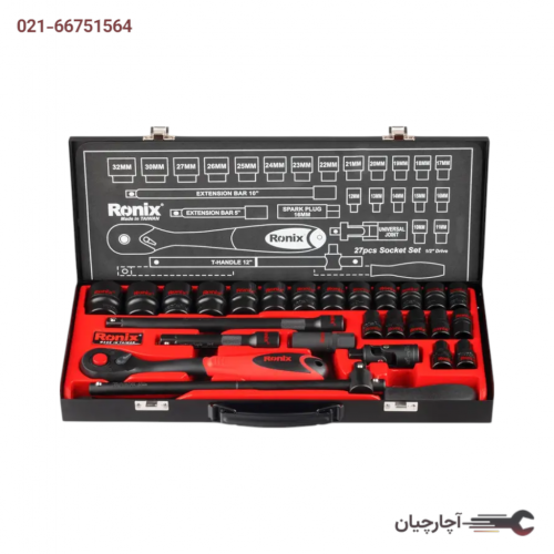 جعبه بکس 1/2 درایو 27 پارچه مشکی برند رونیکس، کد کالا RH-2627