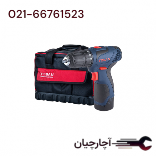 پیچ گوشتی شارژی 12 ولت با کیف برزنتی  برند توسن، کد کالا 9012SCX