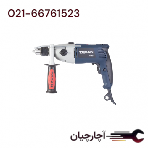 دریل 13 میلی متر چکشی گیربکسی 1050 وات +کیف برزنتی برند توسن، کد کالا 034DBX