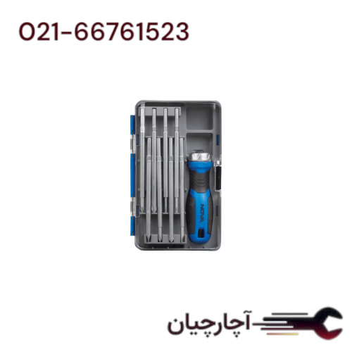 ست پیچ گوشتی قابل تعویض 9 عددی با دسته جغجغه ای برند نووا، کد کالا 1350