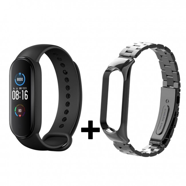 مچ‌ بند هوشمند شیائومی مدل Global Version Mi Band 5 به همراه بند فلزی میبند 5 مدل Bead 3