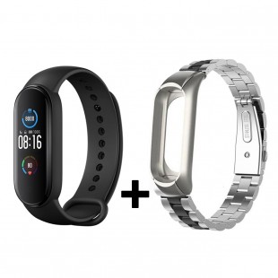 مچ‌ بند هوشمند شیائومی مدل Global Version Mi Band 5 به همراه بند فلزی میبند 5 مدل Double Color