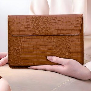 کاور استند دار چرمی لپ تاپ مناسب برای سایز 14 اینچی Protective Croco Leather Laptop Sleeve Bag