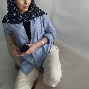 شومیز لینن آبی کد 2852