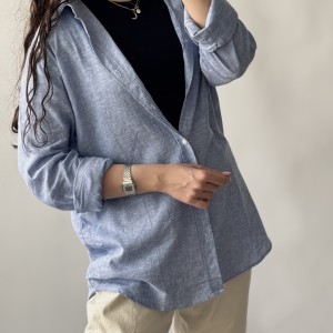 شومیز لینن آبی کد 2852