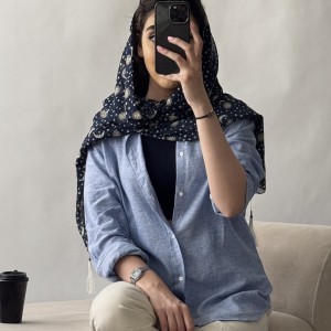شومیز لینن آبی کد 2852