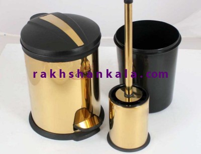 سطل و برس دستشویی طلایی 3 لیتری
