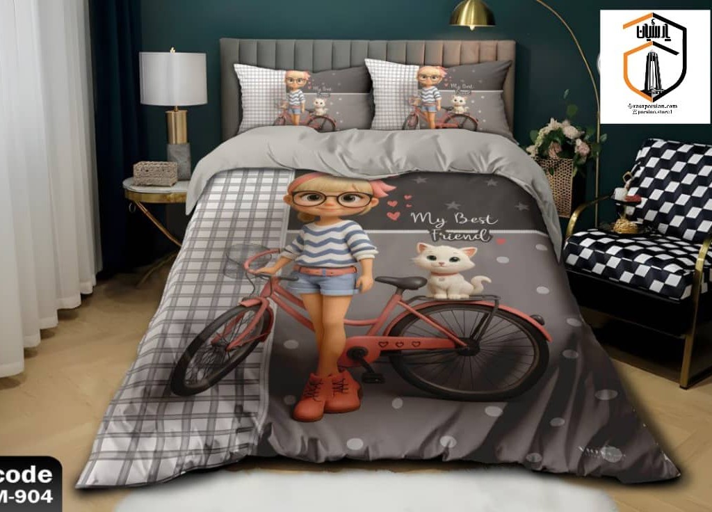روتختی سه بعدی یک نفره طرح دختر و گربه
