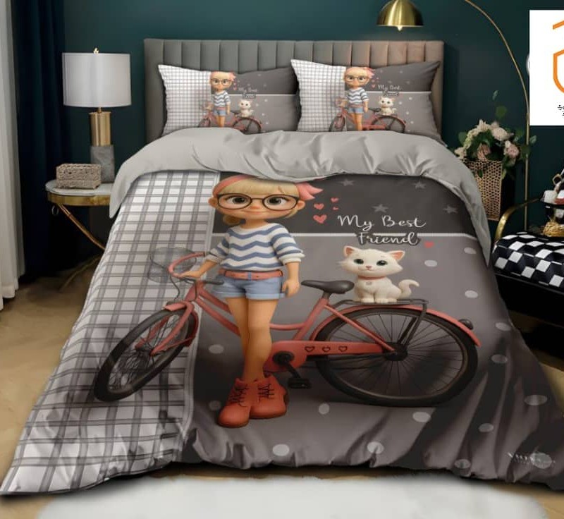 روتختی  سه بعدی یک نفره طرح دختر و گربه