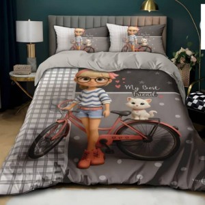 روتختی  سه بعدی یک نفره طرح دختر و گربه