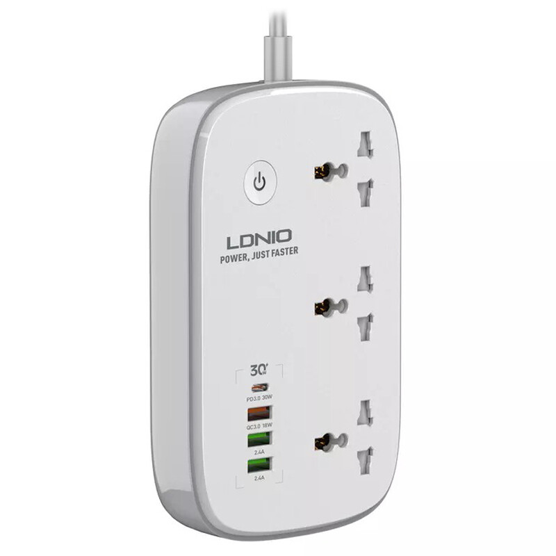 چند راهی 3 خانه برق ارت دار هوشمند الدینیو SCW3451 با کابل 2 متری + شارژر USB و Type-C