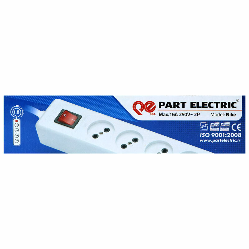 چند راهی 4 خانه بدون ارت نیک پارت الکتریک با کابل 1٫8 متری مدل PE307