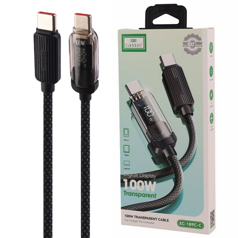 کابل دو سر تایپ سی فست شارژ 100 وات ارلدام EC-189C-C طول 1 متر
