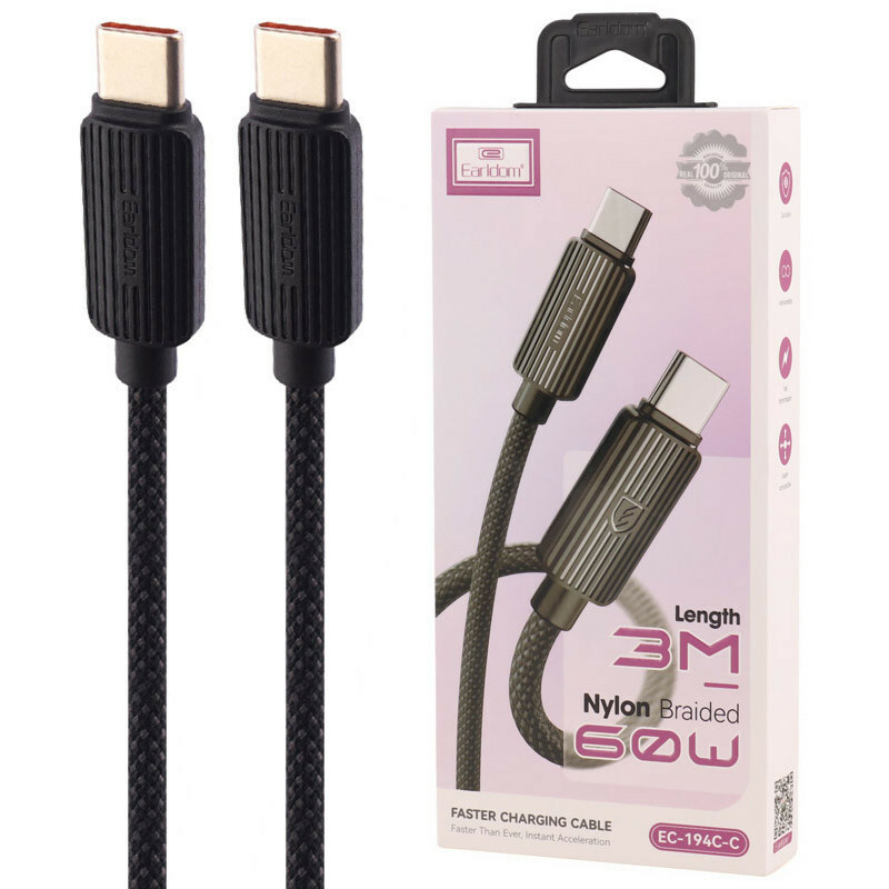 کابل دو سر تایپ سی فست شارژ 60 وات ارلدام EC-194C-C طول 3 متر