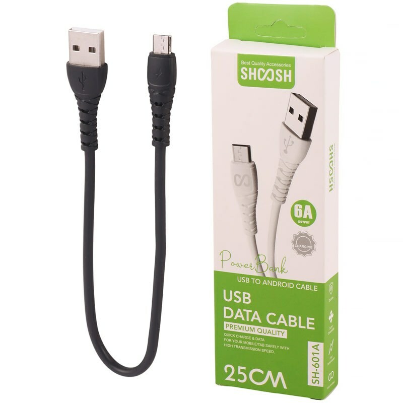کابل کوتاه میکرو یو اس بی فست شارژ 6 آمپر شوش SH-601A طول 25 سانتی متر