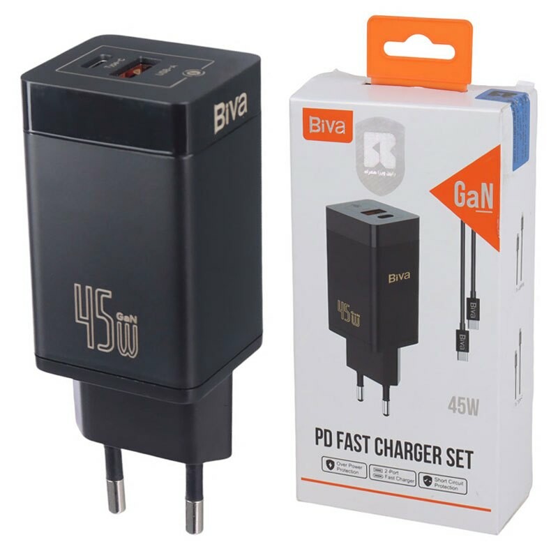 شارژر دیواری 45 وات بیوا HC-15 GaN QC3.0 PD 3A
