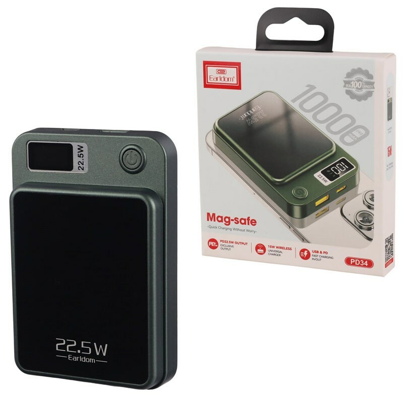 پاور بانک بی سیم فست شارژ ارلدام ET-PD34 PD 20W ظرفیت 10000 میلی آمپر ساعت