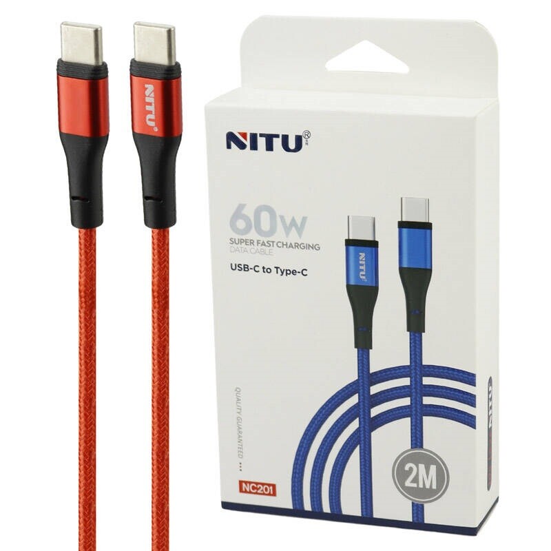 کابل دو سر تایپ سی فست شارژ 60 وات نیتو NC201 طول 2 متر
