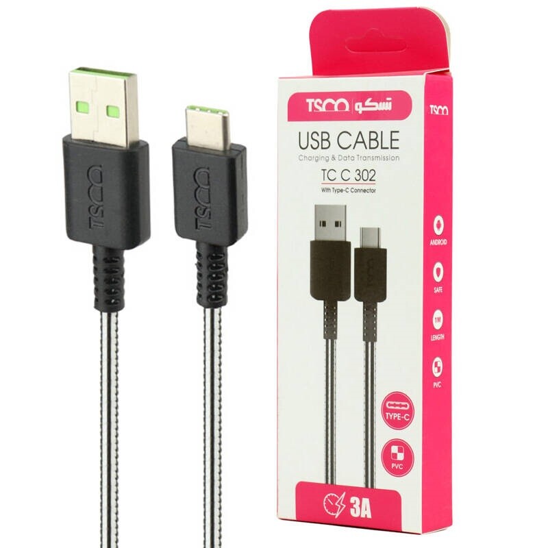 کابل تایپ سی فست شارژ 3 آمپر تسکو TC C302 طول 1 متر