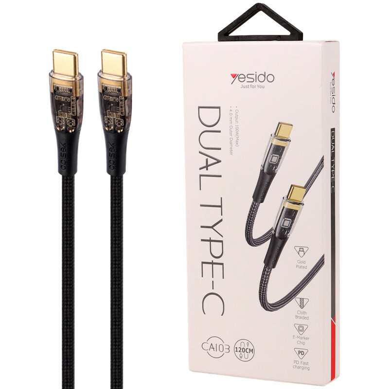 کابل تبدیل فست شارژ Yesido CA103 Type-C To Type-C 5A QC PD 100W 1.2m