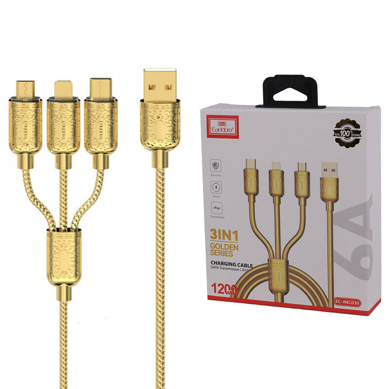 کابل سه سر فست شارژ 6 آمپر ارلدام EC-IMC030 طول 1.2 متر