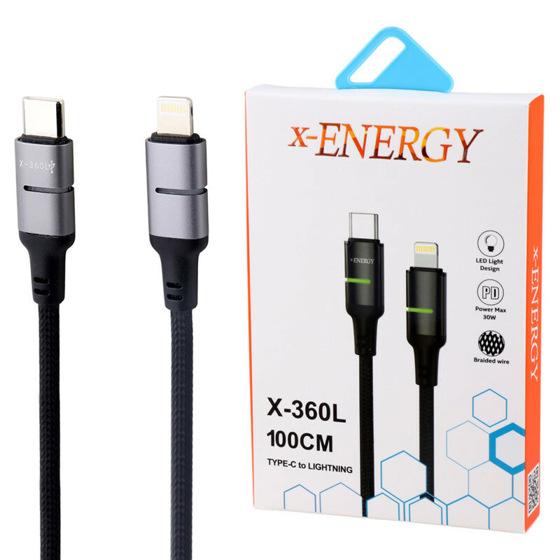 کابل تایپ سی به لایتنینگ فست شارژ 30 وات ایکس انرژی X-360L طول 1 متر