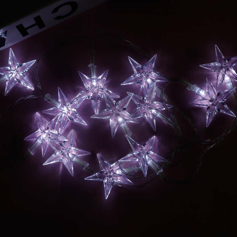 ریسه طرح ستاره شیشه ای باتری خور سه تایی مهتابی طول 2.5 متر