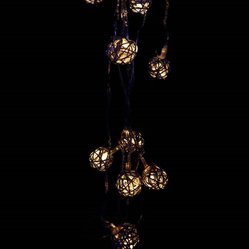 ریسه 10 لامپ طرح گوی چوبی طوسی آفتابی طول 2.5 متر