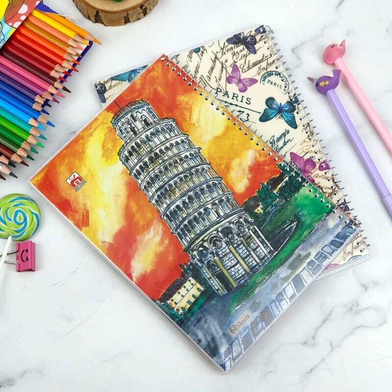 دفتر سیمی 60 برگ طرح کلاسیک نهال آلما کد 7612