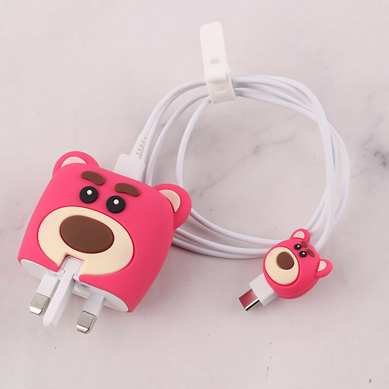 ست محافظ کابل و کلگی شارژر سامسونگ طرح خرس صورتی