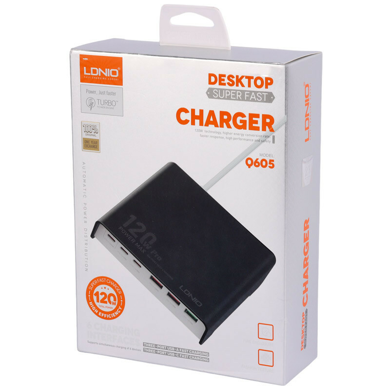 شارژر رومیزی فست شارژ 6 پورت Ldnio Q605 QC3.0 PD3.0 65W