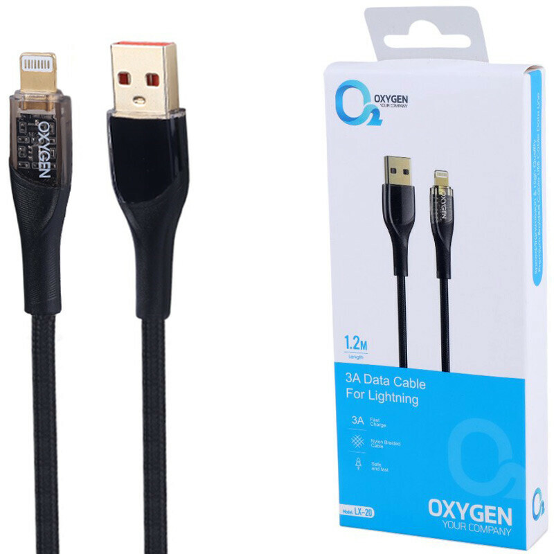 کابل لایتنینگ فست شارژ 3 آمپر اکسیژن LX-20 طول 1.2 متر