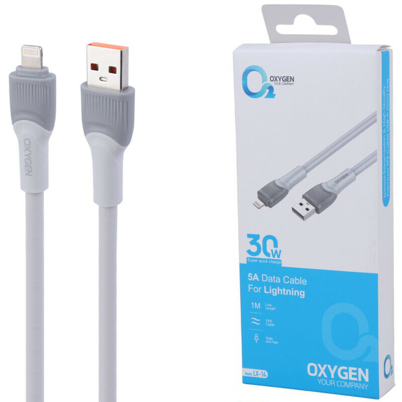 کابل لایتنینگ فست شارژ 30 وات اکسیژن LX-14 طول 1 متر