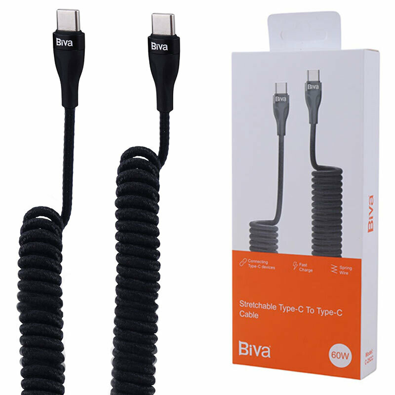 کابل دو سر تایپ سی فست شارژ 60 وات بیوا C-25CC طول 1.8 متر