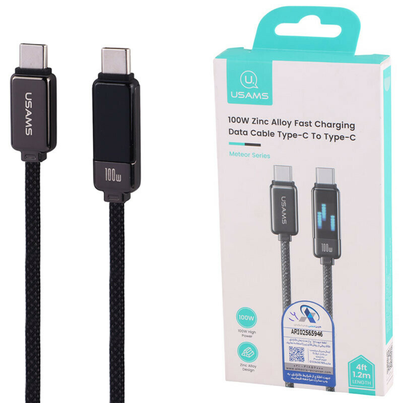 کابل دو سر تایپ سی فست شارژ 100 وات یوسامز US-SJ744 طول 1.2 متر