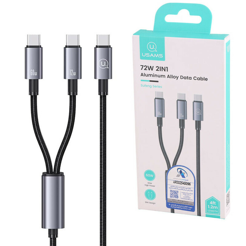 کابل دو سر فست شارژ 60 وات یوسامز SJ740 طول 1.2 متر