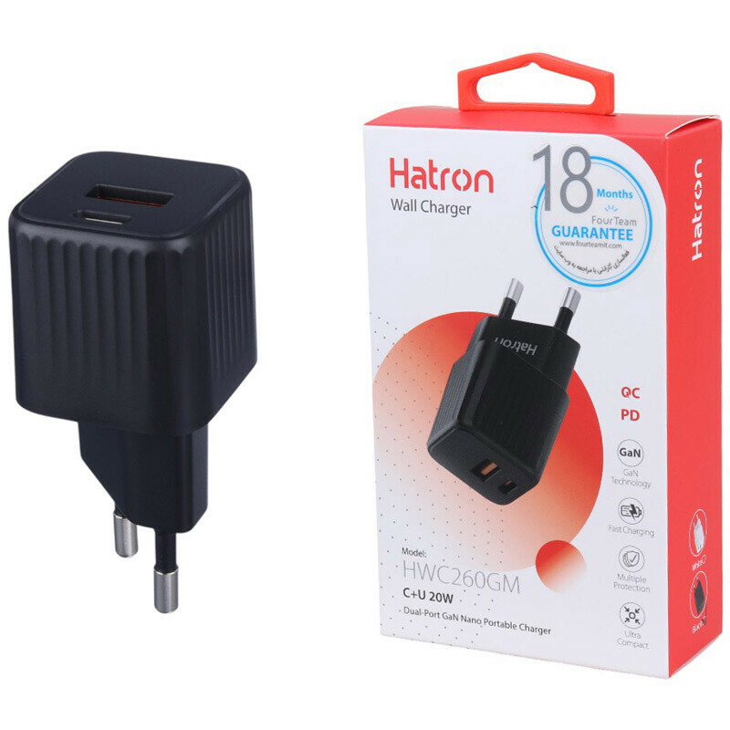 شارژر دیواری 20 وات هترون HWC260GM GaN QC PD 3A