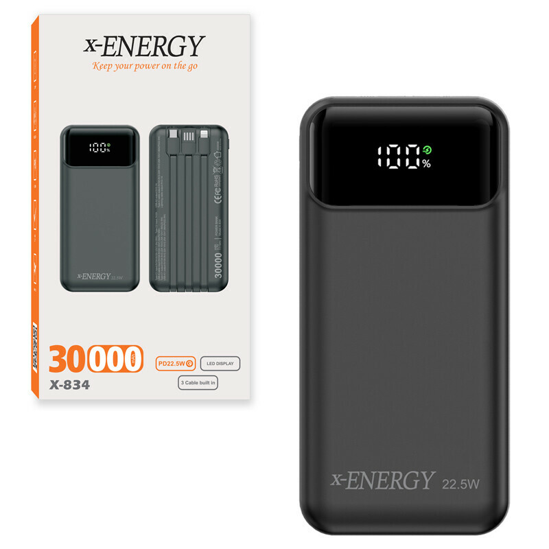 پاور بانک فست شارژ ایکس انرژی X-834 QC3.0 PD 22.5W ظرفیت 30000 میلی آمپر ساعت
