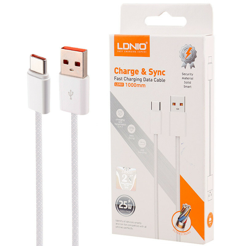 کابل تایپ سی فست شارژ 25 وات الدینیو LS901 طول 1 متر
