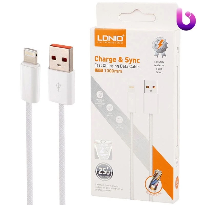 کابل لایتنینگ فست شارژ 25 وات الدینیو LS901 طول 1 متر