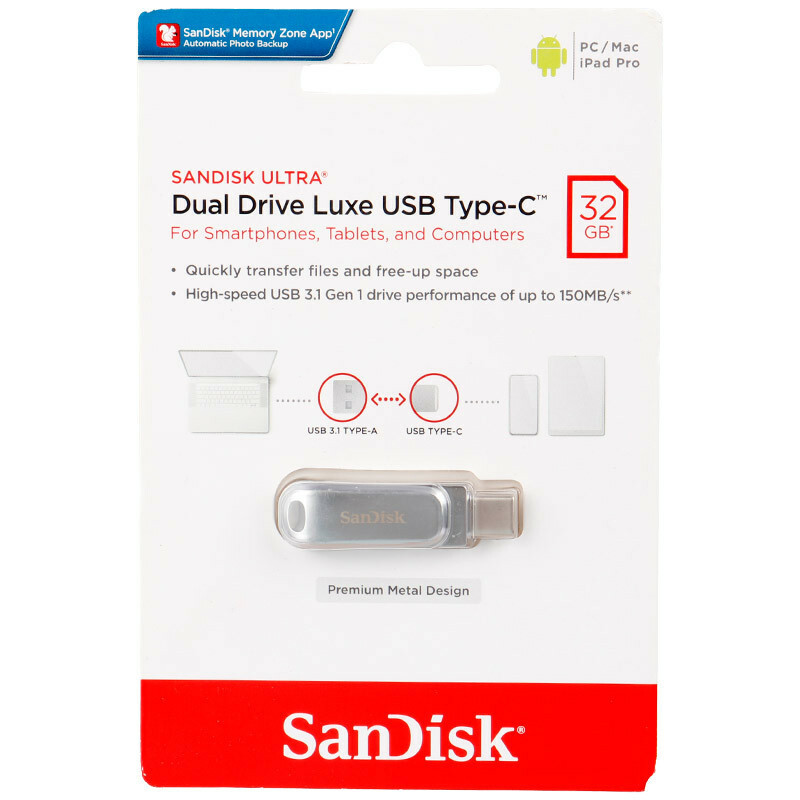 فلش 32 گیگ سن دیسک SanDisk Dual Drive Luxe OTG Type-C USB3.1