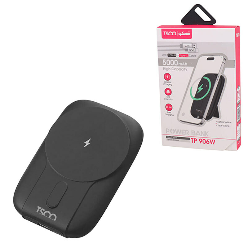 پاور بانک بی سیم فست شارژ تسکو TP 906W QC3.0 PD 22.5W ظرفیت 5000 میلی آمپر ساعت