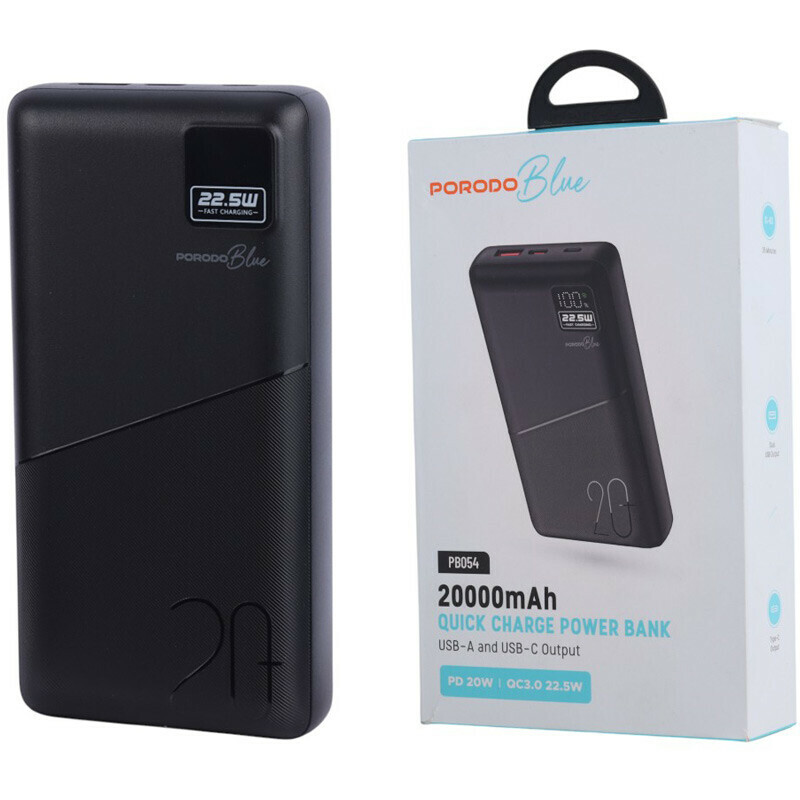 پاور بانک فست شارژ پرودو Blue PB-PBFCH054 QC3.0 PD 22.5W ظرفیت 20000 میلی آمپر ساعت