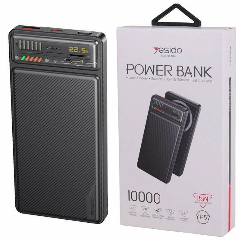 پاور بانک بی سیم فست شارژ یسیدو YP57 QC3.0 PD 22.5W ظرفیت 10000 میلی آمپر ساعت