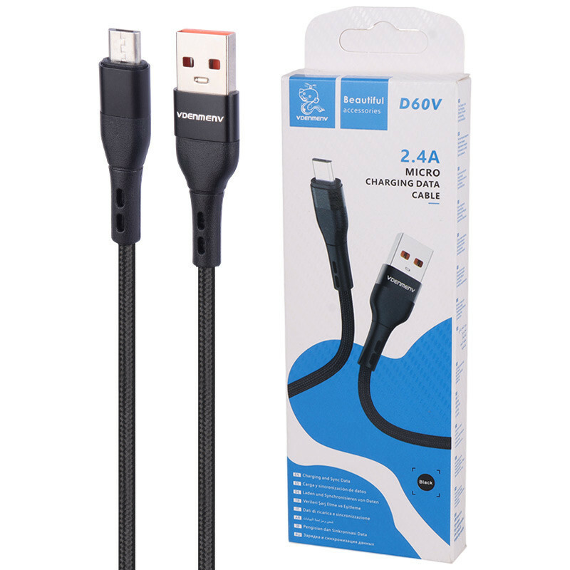 کابل میکرو یو اس بی فست شارژ 2.4 آمپر دنمن D60V طول 0.9 متر